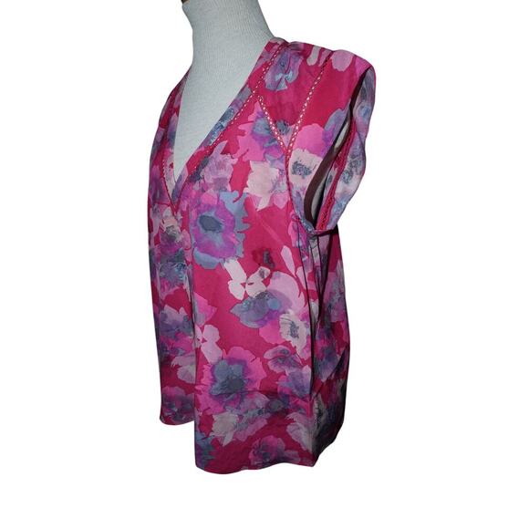 Rebecca Taylor Silk Floral Blouse Pink Purple Sleeveless Top Size 6 - Picture 3 of 6